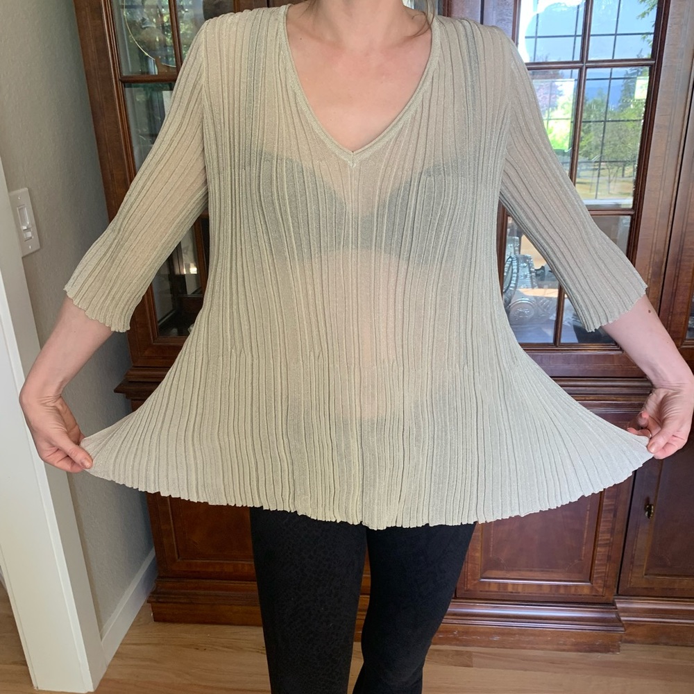 Gentry portofino v neck ribbed pullover top shirt silver gray sz medium